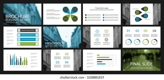 This template is the best as a business presentation, used in marketing and advertising, flyer and banner, the annual report. Green, blue and black elements on a dark grey background
