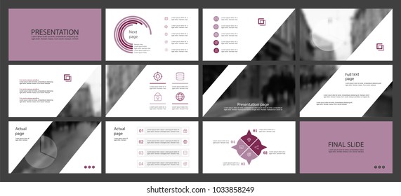 This template is the best as a business presentation, used in marketing and advertising, flyer and banner, the annual report. Pink and burgundy and black elements on a dark grey background
