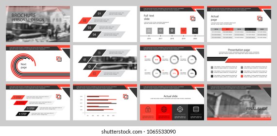 This template is the best as a business presentation, used in marketing and advertising, flyer and banner, the annual report. Red and black elements on a dark grey background
