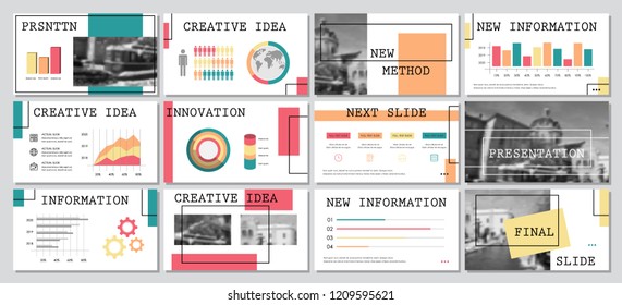 This template is the best as a business presentation, used in marketing and advertising, flyer and banner, the annual report. Turquoise, orange, yellow, pink and black elements on a grey background