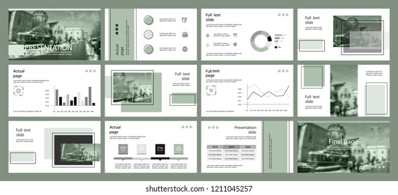 This template is the best as a business presentation, used in marketing and advertising, flyer and banner, the annual report. Grey, green and black elements on a dark green background

