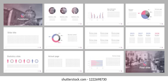 This template is the best as a business presentation, used in marketing and advertising, flyer and banner, the annual report. Grey, purple, pink and black elements on a dark grey background
