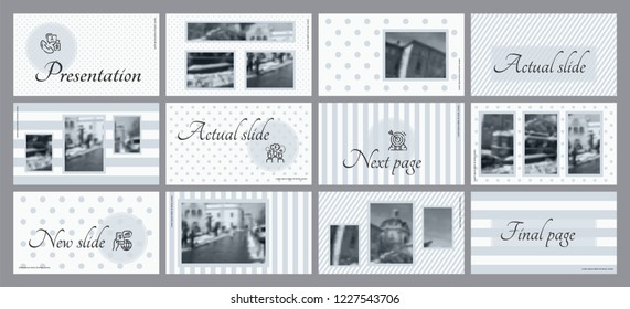 This template is the best as a business presentation, used in marketing and advertising, flyer and banner, the annual report. Grey, blue and black elements on a dark grey background
