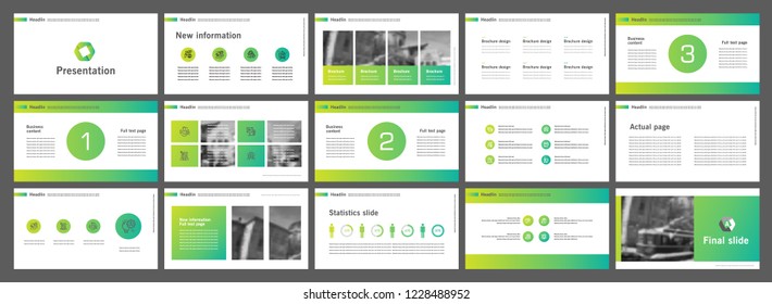 This template is the best as a business presentation, used in marketing and advertising, flyer and banner, the annual report. Grey, green and black elements on a dark grey background
