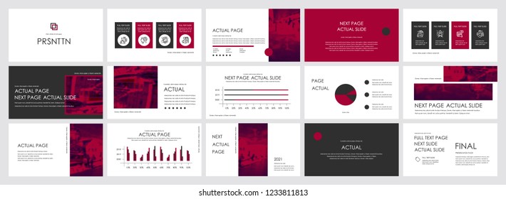 This template is the best as a business presentation, used in marketing and advertising, flyer and banner, the annual report. Grey, burgundy and black elements on a dark grey background
