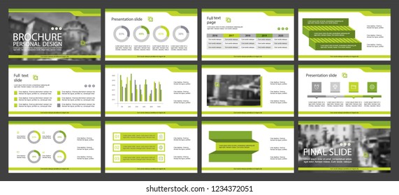 This template is the best as a business presentation, used in marketing and advertising, flyer and banner, the annual report. Grey, green and black elements on a dark grey background
