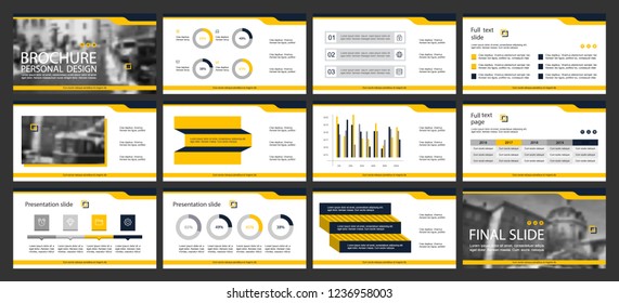 This template is the best as a business presentation, used in marketing and advertising, flyer and banner, the annual report. Grey, yellow and black elements on a dark grey background
