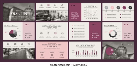 This template is the best as a business presentation, used in marketing and advertising, flyer and banner, the annual report. Grey, pink, burgundy and black elements on a dark grey background
