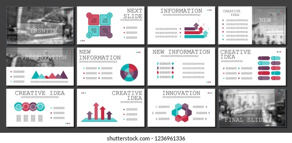This template is the best as a business presentation, used in marketing and advertising, flyer and banner, the annual report. Grey, multicolored, burgundy and black elements on a dark grey background
