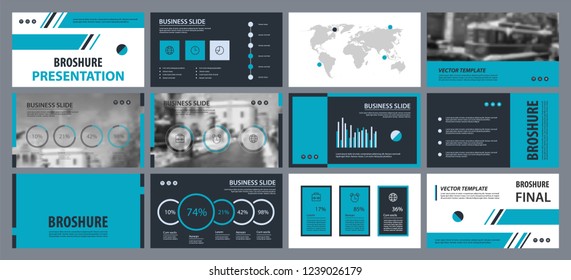This template is the best as a business presentation, used in marketing and advertising, flyer and banner, the annual report. Grey, blue and black elements on a dark grey background
