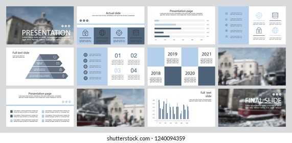 This template is the best as a business presentation, used in marketing and advertising, flyer and banner, the annual report. Grey, blue and black elements on a dark grey background
