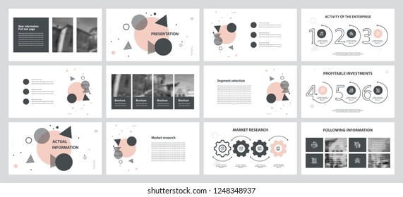 This template is the best as a business presentation, used in marketing and advertising, flyer and banner, the annual report. Grey, pink and black elements on a dark grey background
