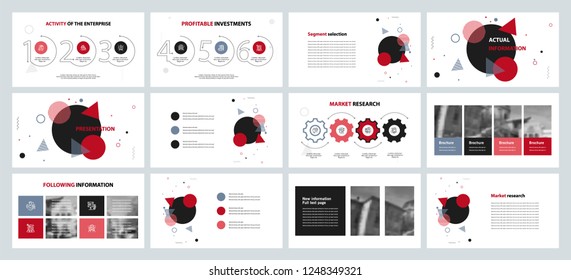This template is the best as a business presentation, used in marketing and advertising, flyer and banner, the annual report. Grey, red and black elements on a dark grey background
