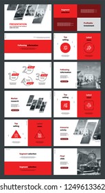 This template is the best as a business presentation, used in marketing and advertising, flyer and banner, the annual report. Grey, red and black elements on a dark grey background
