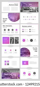 This template is the best as a business presentation, used in marketing and advertising, flyer and banner, the annual report. Grey, violet gradient and black elements on a dark grey background
