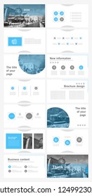 This template is the best as a business presentation, used in marketing and advertising, flyer and banner, the annual report. Grey, blue and black elements on a dark grey background
