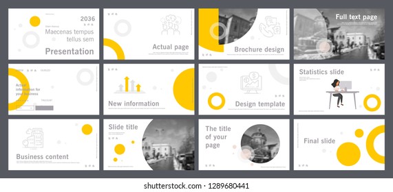 This template is the best as a business presentation, used in marketing and advertising, flyer and banner, the annual report. Grey, sunny and black elements on a dark grey background
