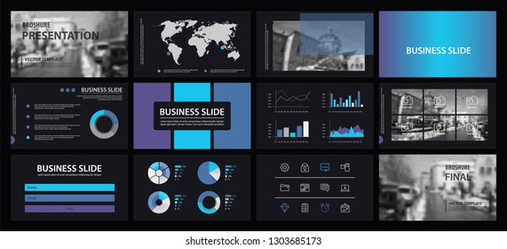 This template is the best as a business presentation, used in marketing and advertising, flyer and banner, the annual report. Elements on a dark grey background