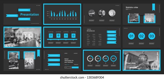 This template is the best as a business presentation, used in marketing and advertising, flyer and banner, the annual report. Elements on a dark grey background