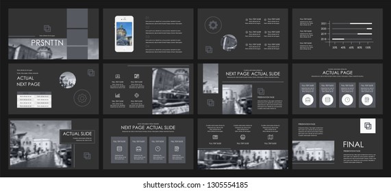 This template is the best as a business presentation, used in marketing and advertising, flyer and banner, the annual report. Elements on a dark grey background