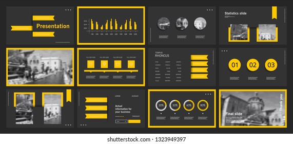 This template is the best as a business presentation, used in marketing and advertising, flyer and banner, the annual report. Elements on a dark grey background
