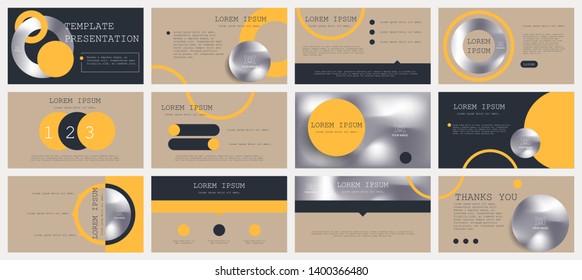 This template is the best as a business presentation, used in marketing and advertising, flyer and banner, the annual report. Grey, yellow and black elements on a brown background