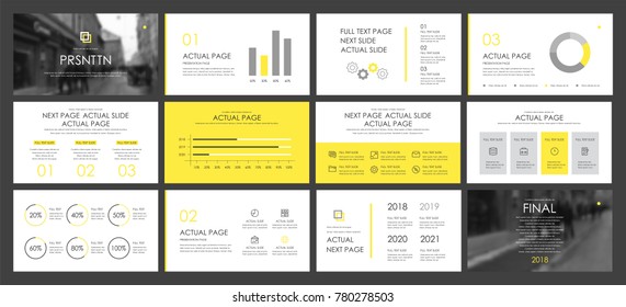 This template is the best as a business presentation, used in marketing and advertising, flyer and banner, the annual report. Yellow and Black elements on a dark grey background
