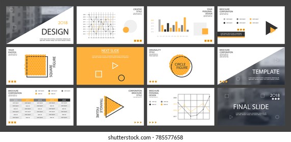 This template is the best as a business presentation, used in marketing and advertising, flyer and banner, the annual report. Orange and Black elements on a dark grey background

