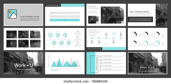 This template is the best as a business presentation, used in marketing and advertising, flyer and banner, the annual report. Blue, grey and black elements on a dark grey background
