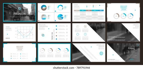 This template is the best as a business presentation, used in marketing and advertising, flyer and banner, the annual report. Brown, blue and black elements on a dark grey background
