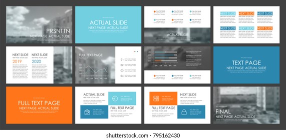 This template is the best as a business presentation, used in marketing and advertising, flyer and banner, the annual report. Orange, blue and Black elements on a dark grey background
