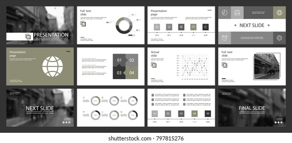 This template is the best as a business presentation, used in marketing and advertising, flyer and banner, the annual report. Grey and Black elements on a dark grey background
