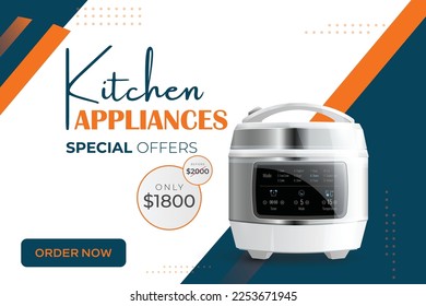 This template can be used to promote essential kitchen appliances like refrigerators, ovens, dishwashers, and microwaves, as well as smaller appliances such as toasters, blenders, and coffee makers