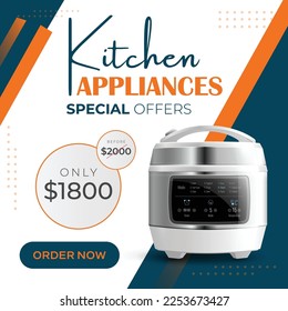 This template can be used to promote essential kitchen appliances like refrigerators, ovens, dishwashers, and microwaves, as well as smaller appliances such as toasters, blenders, and coffee makers