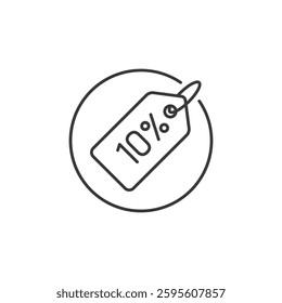 This ten percent tag icon signifies promotional activity in commerce, featuring a bold design to effectively highlight discounts and attract consumer attention