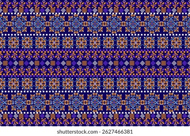 This textile pattern showcases a modern take on traditional textile pattern elements. With tribal and geometric flair, textile design blends ethnic fabric charm into a versatile textile pattern.