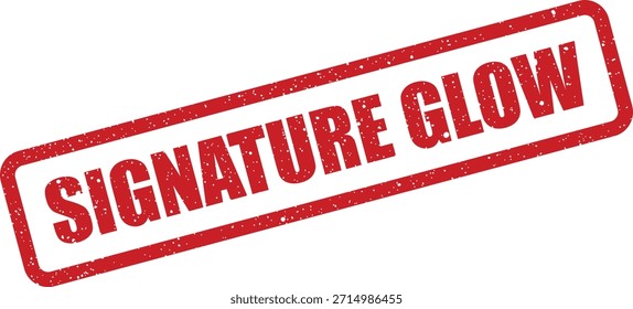 Dieses strukturierte rote Gummistempelsymbol mit SIGNATURE GLOW-Text eignet sich perfekt für die Darstellung von Lebendigkeit, positiver Energie, Strahlkraft oder einer unverwechselbaren brillanten Qualität. Es legt Brillanz und Anziehungskraft nahe.