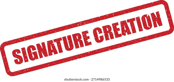 Este icono de sello de goma rojo texturizado, con texto SIGNATURE CREATION, es excelente para marcar obras originales, diseños únicos o desarrollos artísticos personales. Representa originalidad.