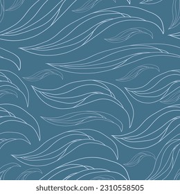 This textured vector repeat seamless pattern design was inspired by the action of the waves in the ocean and the seas. The light blue line art creates the textured feel on the deep blue background.
