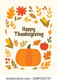 This is a Thanksgiving card design with pumpkins and leaves.