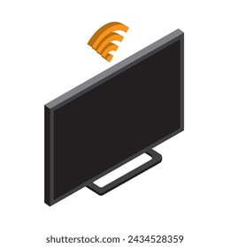 This is a three-dimensional illustration of a television connected to the internet.