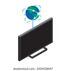 This is a three-dimensional illustration of a television connected to the internet.