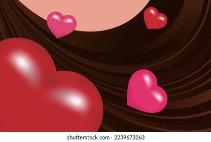 This is three-dimensional red hearts and chocolate wave.