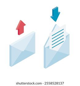 This is a three-dimensional, three-dimensional, and simple illustration of sending and receiving emails.