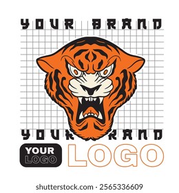 This tiger head mascot logo features a fierce and dynamic design, capturing the strength and intensity of the tiger.