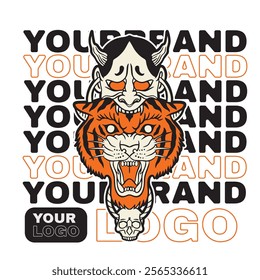 This tiger head mascot logo features a fierce and dynamic design, capturing the strength and intensity of the tiger.