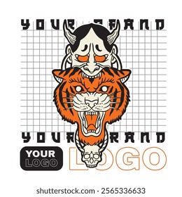 This tiger head mascot logo features a fierce and dynamic design, capturing the strength and intensity of the tiger.