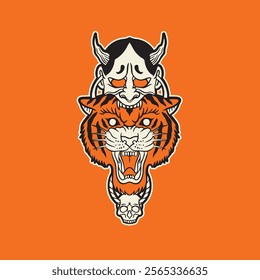 This tiger head mascot logo features a fierce and dynamic design, capturing the strength and intensity of the tiger.