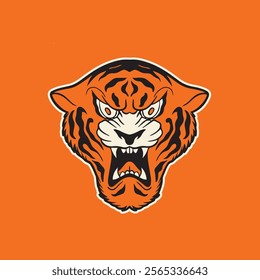 This tiger head mascot logo features a fierce and dynamic design, capturing the strength and intensity of the tiger.