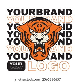 This tiger head mascot logo features a fierce and dynamic design, capturing the strength and intensity of the tiger.